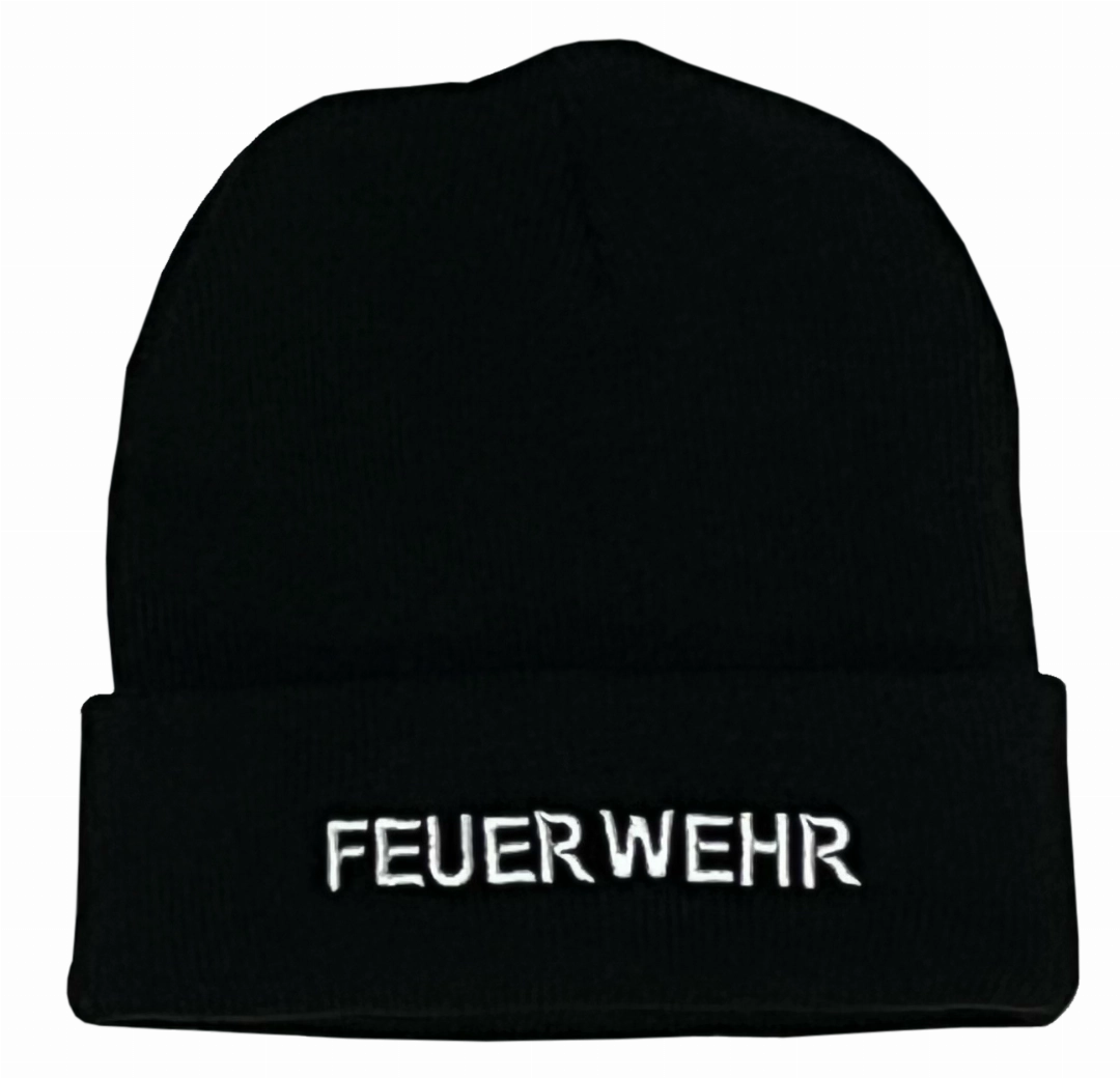 410146 Strickhaube schwarz mit Stick FEUERWEHR